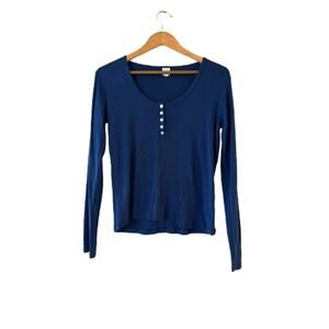 John Lewis Ribbed Cotton Modal Blend Henley Pyjama Top 10 Navy Scoop Long Sleeve